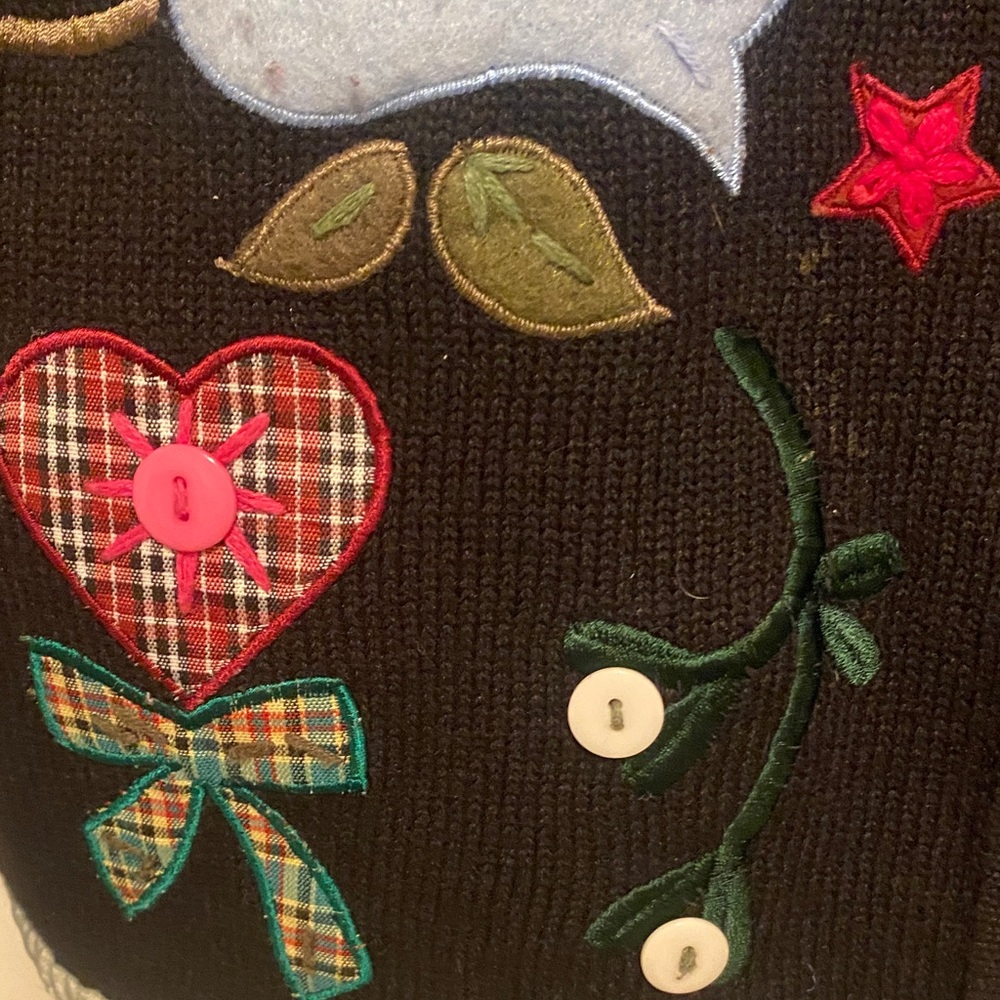 Christmas Embroidered Patchwork Black Cardigan Sw… - image 6